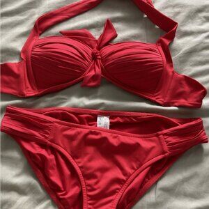 Seafolly Australia 2 Pc Swim Set Red Bikini US size 10 AU Size 16 Bra S Halter